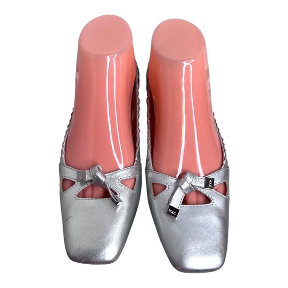 Tod's Shoes - Tod's Metallic Silver Leather Ballet Gommino Flats Bows & Cut-out Women's Size 8